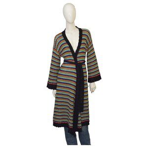 Alanui Multicolor Striped Knit Cotton Belted Long Cardigan Cardi size XS / S